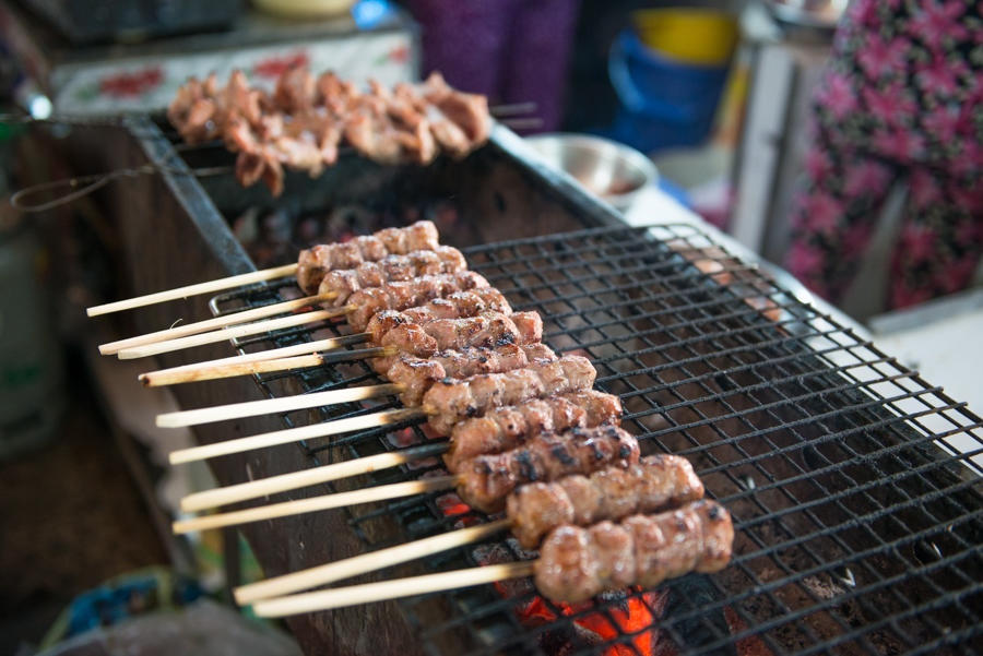 meat skewers, Cho Xom Chieu, Ho Chi Minh, Vietnam