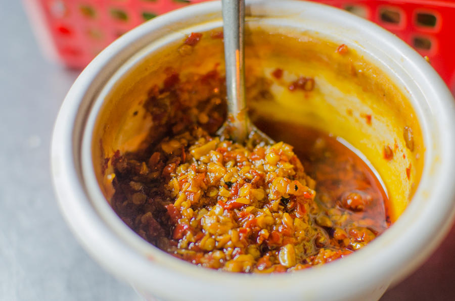 chili sauce for beef entrails pho soup, Ho Chi Minh, Vietnam