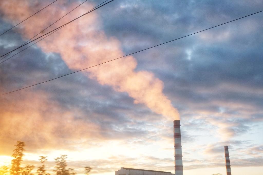 chimney, sunset, Beijing to Moscow by train