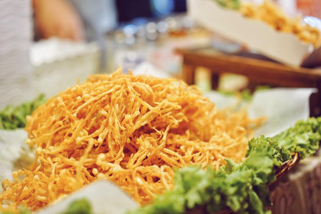 fried enoki mushrooms at Train Night Market Ratchada, Bangkok