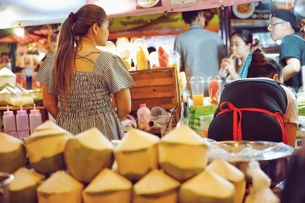 fresh coconut water at Train Night Market Ratchada, Bangkok