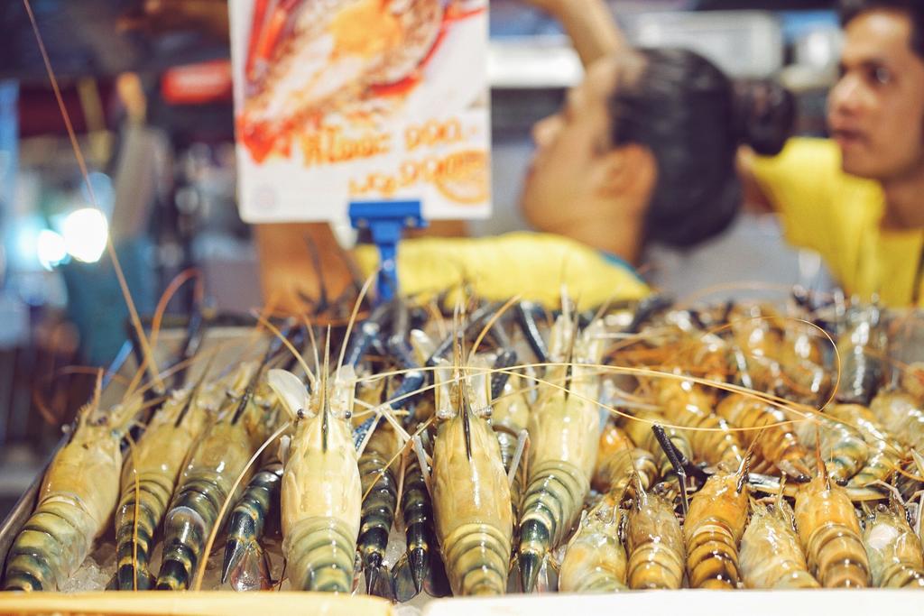 fresh prawns at Train Night Market Ratchada, Bangkok