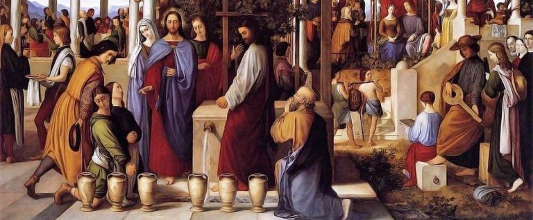 Jesus turning water into wine at the Cana wedding