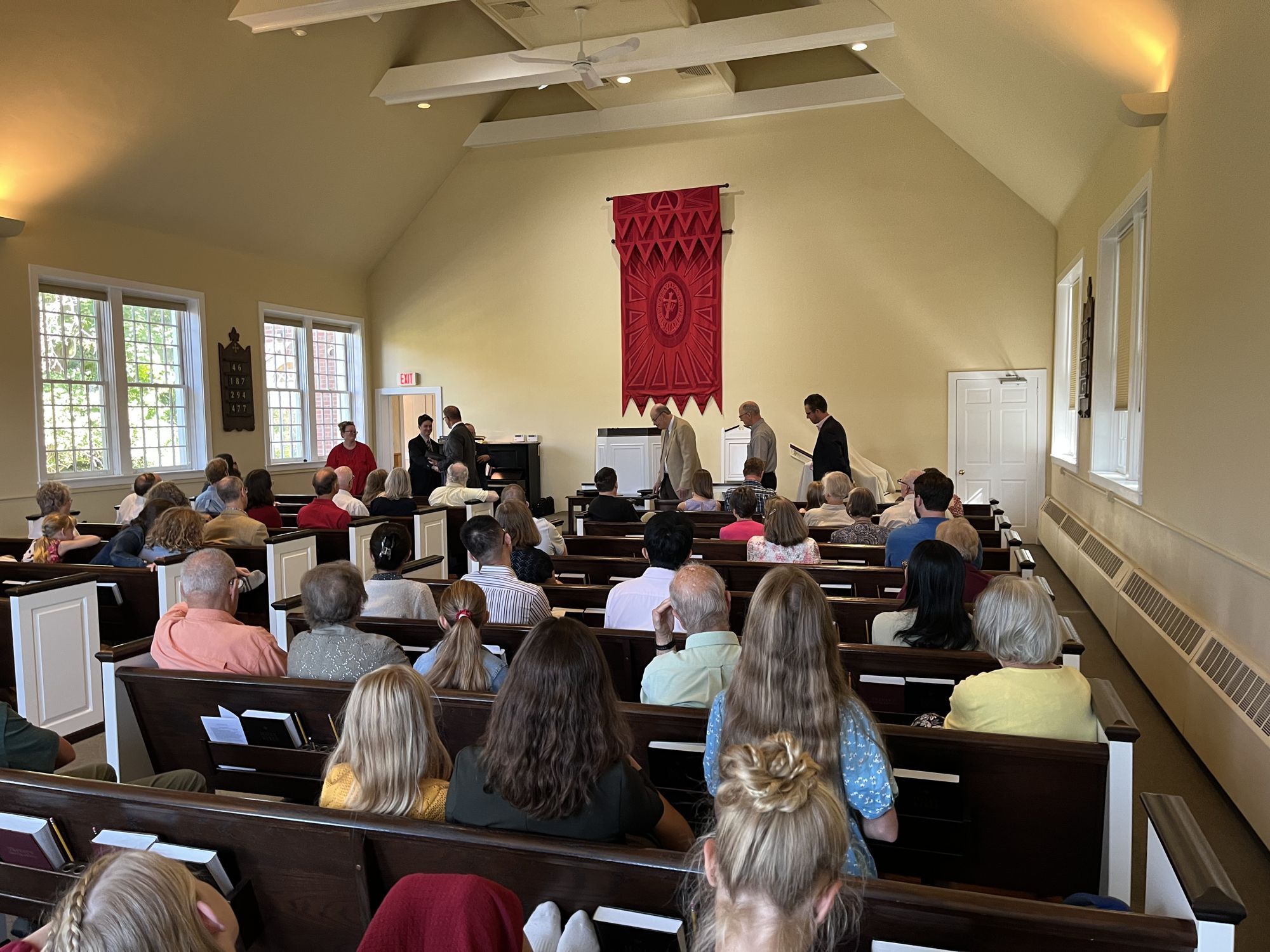 The congregation of Grace Orthodox Presbyterian Church gathered for worship in the sanctuary