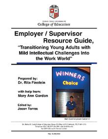 Employer/Supervisor Resource Guide