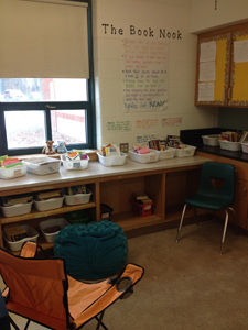 The book nook in Elizabeth's classroom