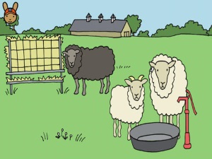 jump see farm sheep illustration