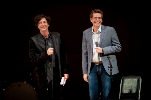 Carnegie Hall - John Green and Neil Gaiman tux - credit Andrea Fischman