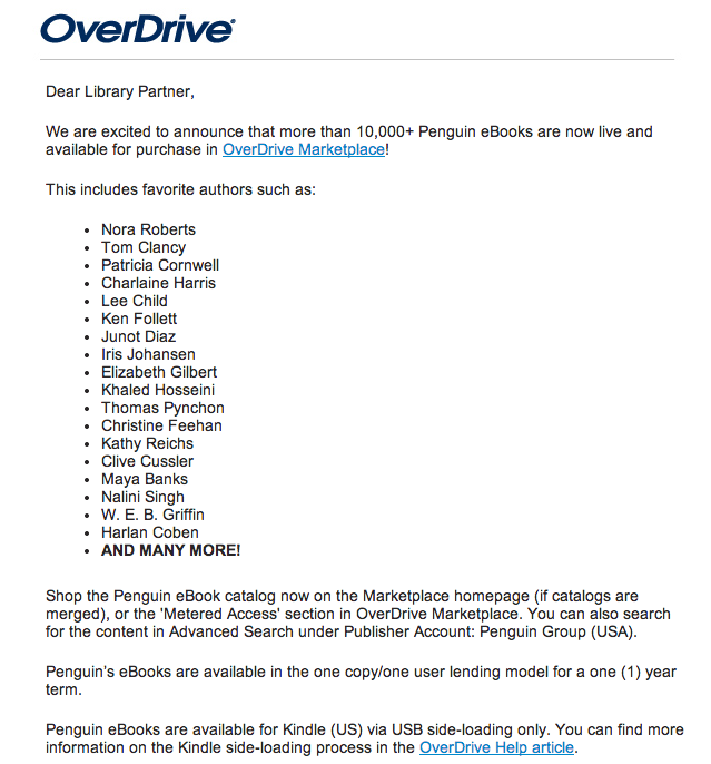 Penguin eBooks Now Available Penguin eBooks Now Available More Than 17,000 Penguin Titles (New & Backlist) Now Available to OverDrives U.S. Library Partners