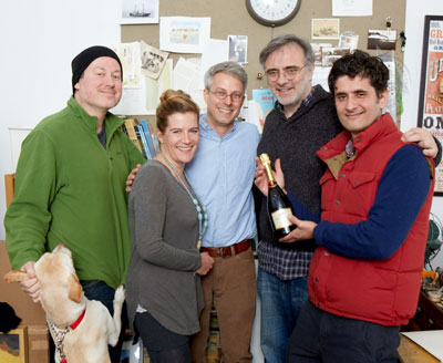 Studio mates (from left): Edward Hemingway, Sophie Blackall, Floca, Sergio Ruzzier, and John Bemelmans Marciano