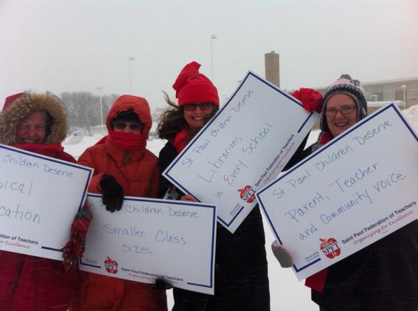 A January 30 rally supporting the Saint Paul Federation of Teachers with parents and teachers.