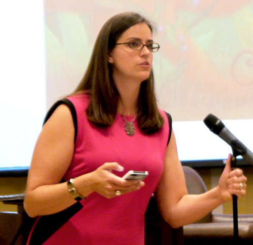 Director of Meridian (ID) Library District Gretchen Caserotti opens up SLJ's second annual think tank event with a keynote speech in Nashville, TN. Photo by Kathleen Quinlan.