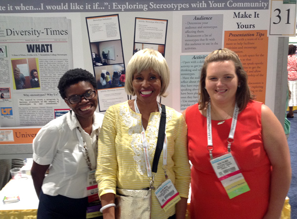 Representing the University of Tennessee Libraries Diversity Committee at the ALA Diversity and Outreach Fair, from left, Sojourna Cunningham, Thura Mack, and Vicki Palmer. Photo by Luann Toth.