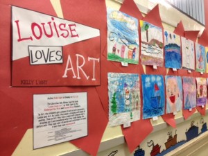 One of the wall displays greeting author Kelly Light when she arrived at PS 110 in NYC