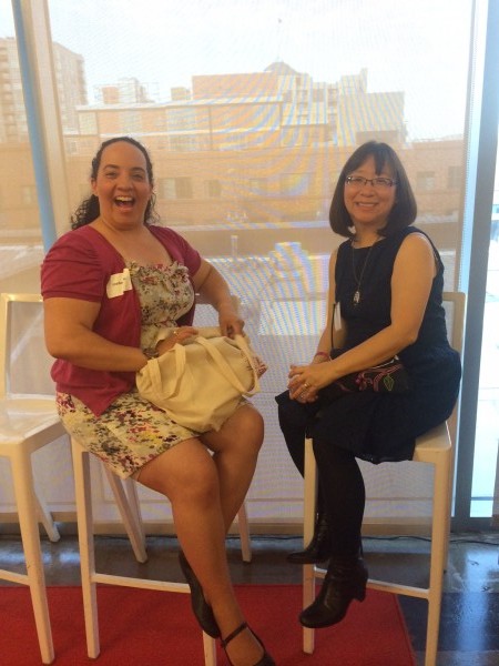 SLJ senior reviews editor Shelley Diaz (left) with at the Candlewick party on Friday evening.