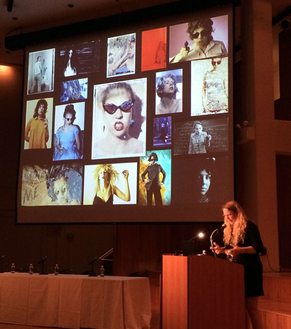  A.S. King showing photos from her student thesis.