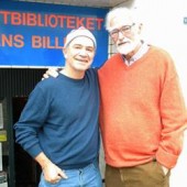 Phillip Hoose (r) with Knud Pedersen, outside the art museum that Pedersen founded. Photo by Sandi Ste.George.