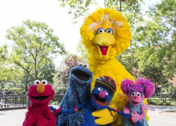 Photo: Elmo, Big Bird, Cookie Monster, Grover & Abby Cadabby in Promotional video for Shorter, half hour version of Sesame Street; television production photographed: Wednesday, July 2, 2014; 8:00 AM at Carroll Park in Carroll Gardens, Brooklyn, NY ; Photograph: © 2014 Richard Termine. PHOTO CREDIT - Richard Termine