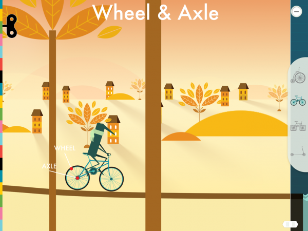 Screen from the "Wheel & Axle" page of Simple Machines (Tinybop)