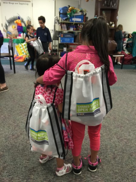 Backpacks handed out at the “Shared Stories Open Minds” program Mt. Kisco Elementary School. 