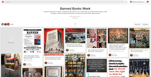 SLJ's Banned Books Week Pinterest board curated by guest pinner Molly Wetta