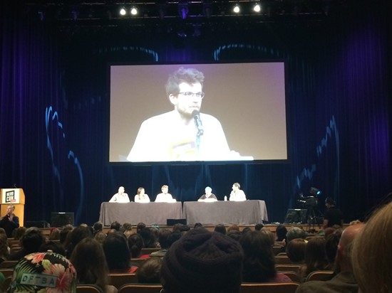 John Green weighs in on adaptations during the Adaptation into Alternate Media panel, with John Scalzi, Maureen Johnson, Holly Black, and Matt de la Pena.