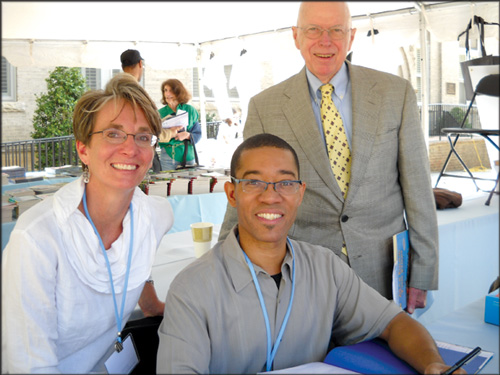 Sandra Hughes-Hassell (left), author Brian Pinkney (center), and UNC donor Gene Story. Photo courtesy of UNC/School of Information and Library Science