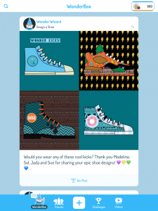 Sharing sneaker designs in WonderBox