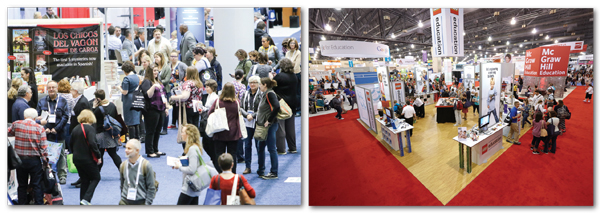 On the floor at ALA (left) and ISTE conferences.