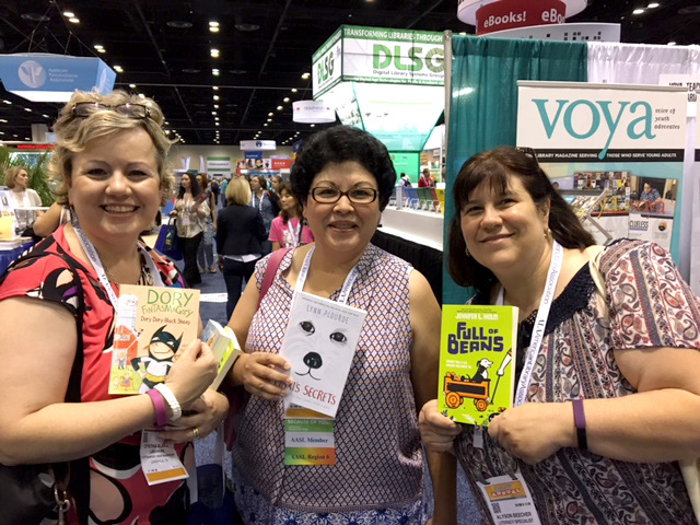 ALA_2016_Cynthia Alaniz (TX), Becky Calzada (TX) and Alyson Beecher (CA) school librarians goodies