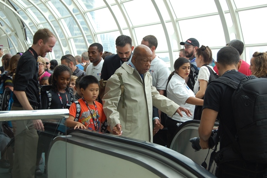 Rep. John Lewis leading a procession of children after his panel.