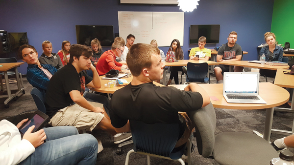 Students in Don Wettrick’s “Innovation” class at Noblesville (IN) High School brainstorm project ideas. Photo courtesy of Don Wettrick/Noblesville High School