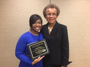 Rogers, with her first school principal, Betty Ford, who surprised her by attending the ceremony.