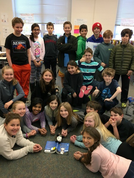 Ms. Gerner's fifth graders show their enthusiasm for this year's pick.