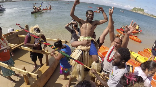 Pacific Climate Warriors celebrate their successful protest in How To Let Go of the World (Bullfrog Films)