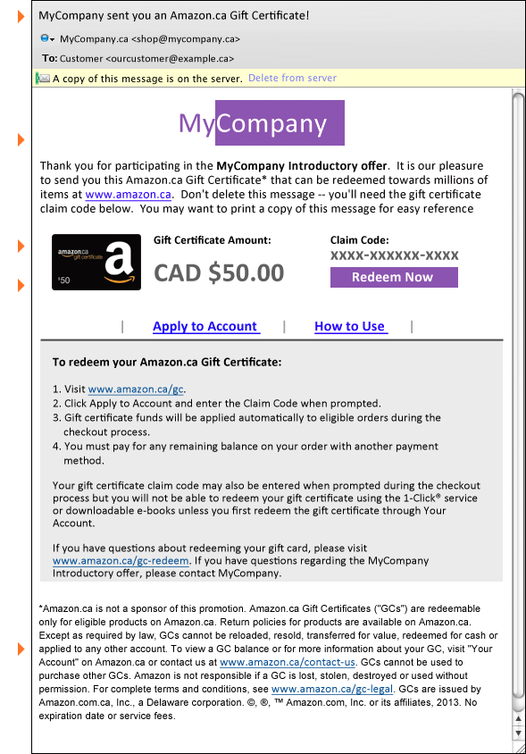 PreApproved Templates Amazon.ca Corporate Gift Certificate Brand Use