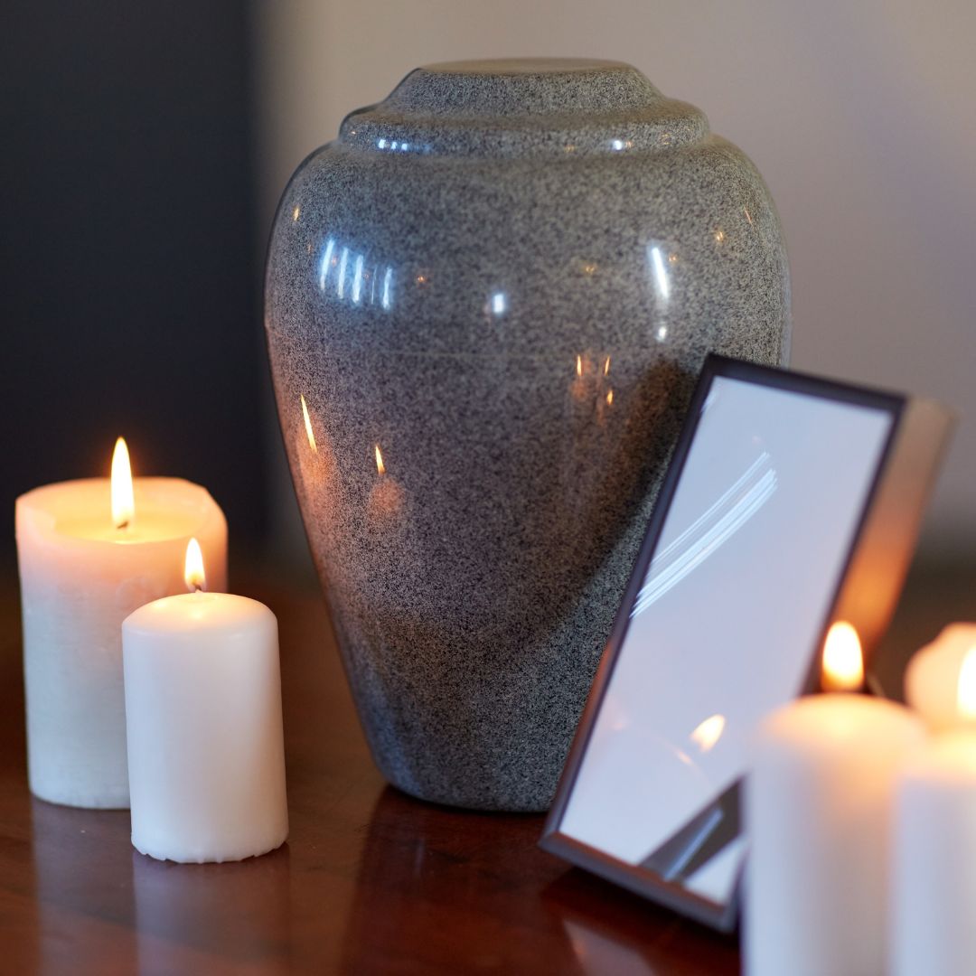 an urn with candles