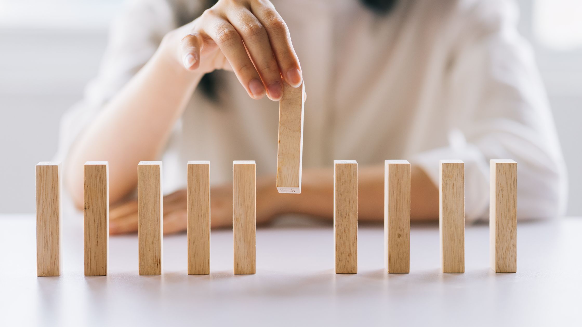 Wooden blocks in a row