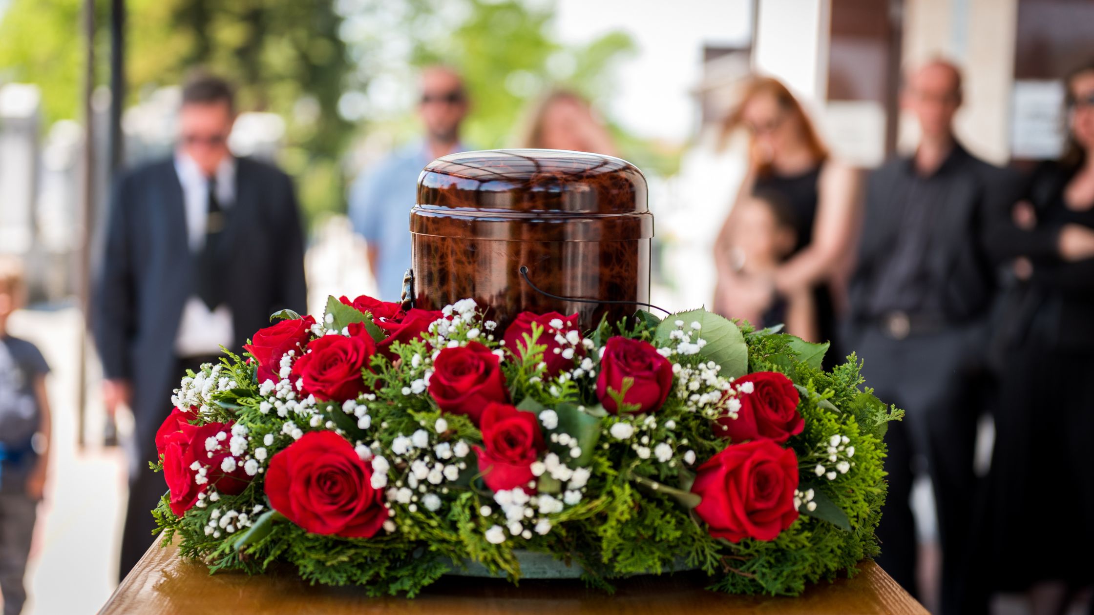 Urn on a casket