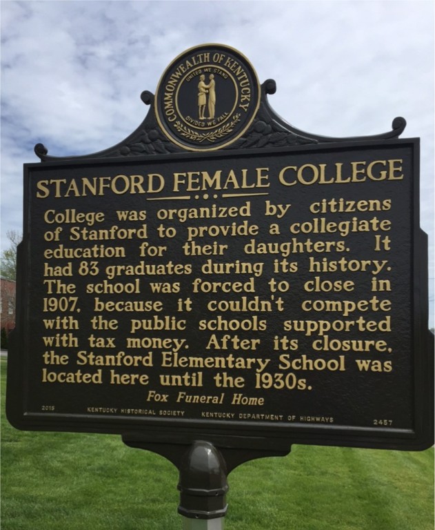 Stanford Female College Historical Marker (back side)-Dedicated: April 25, 2015