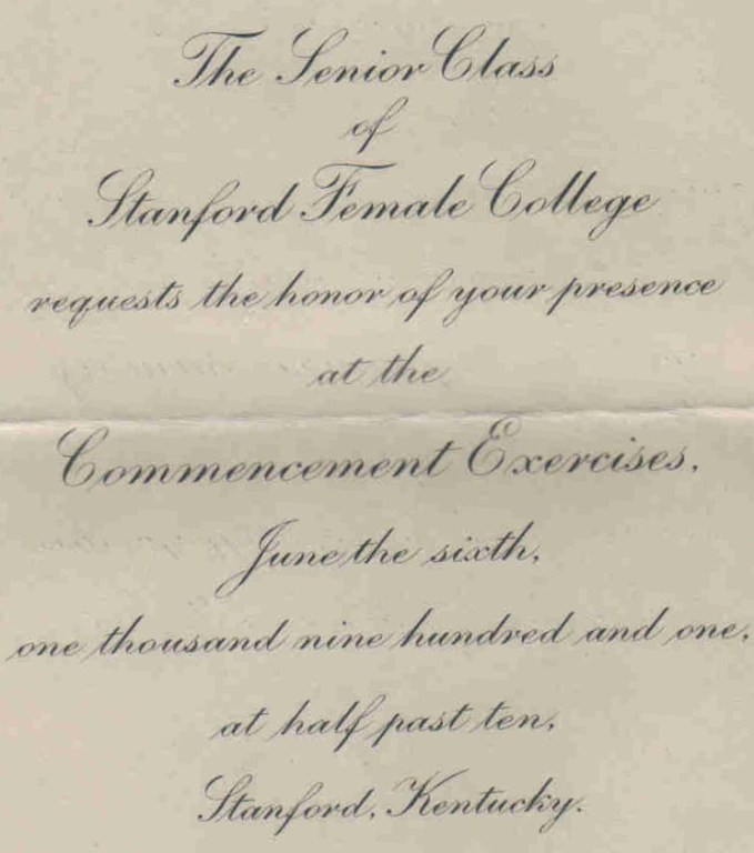 Stanford Female College Commencement Invitation-1901 (photo courtesy of Michael Wiser)