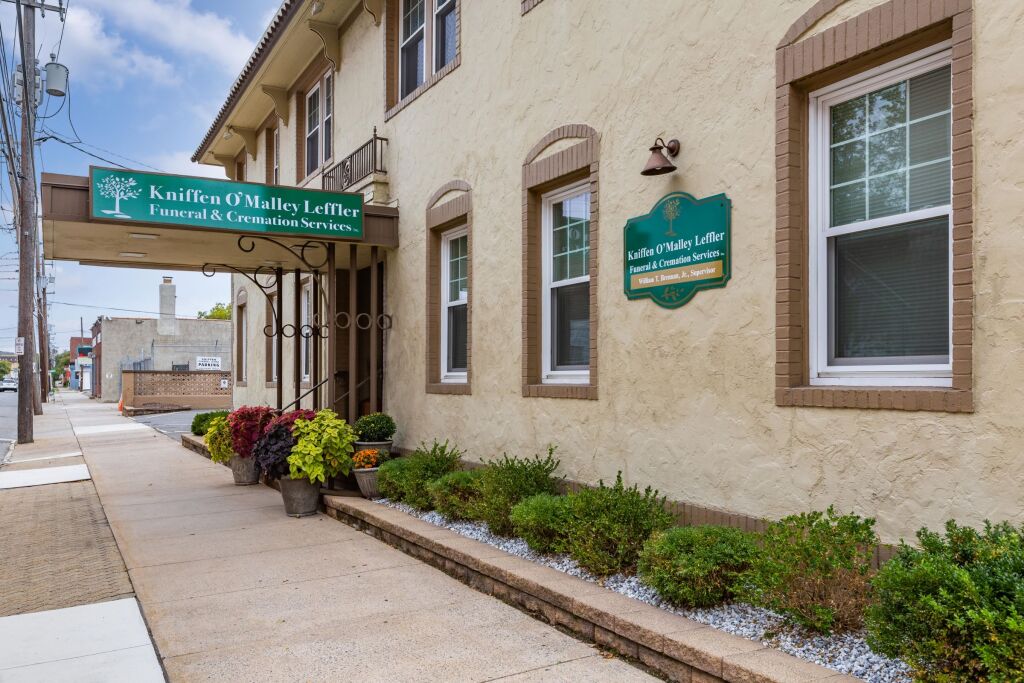Front of funeral home and entrance