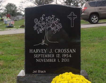 This is an upright individual stone in Jet Black granite from South Africa.