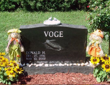 This is a companion stone in Jet Black granite from South Africa with an &ldquo;etching&rdquo; of the ship the deceased commanded.