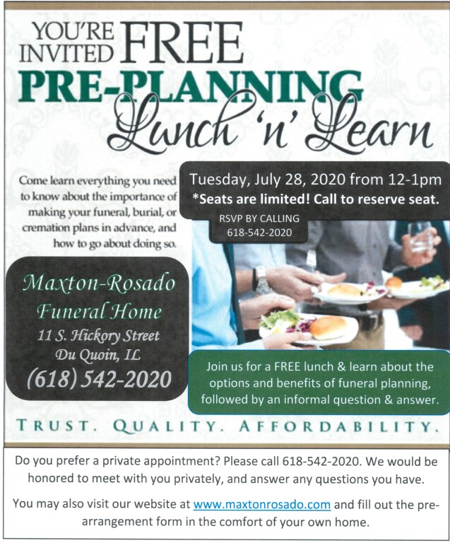 Free Lunch 'N' Learn Funeral Planning Luncheon Maxton Rosado Funeral