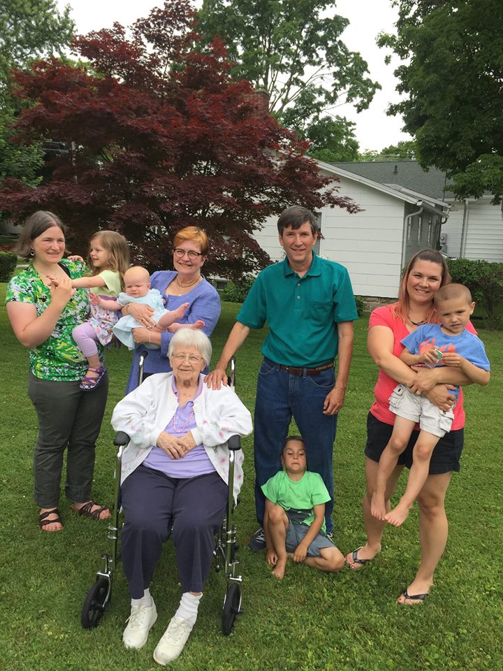 Julie, Bridget, Audrey, Anne, Robert, Willem, Sally, and Tycho at Rita's 96th birthday