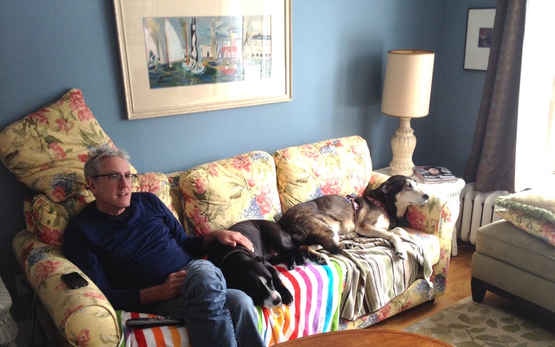 Mark at home with Remy & Zippy, January 2014.