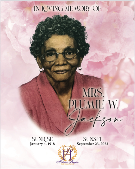 Plumie Jackson Obituary September 23, 2023 Hatcher Peoples Funeral