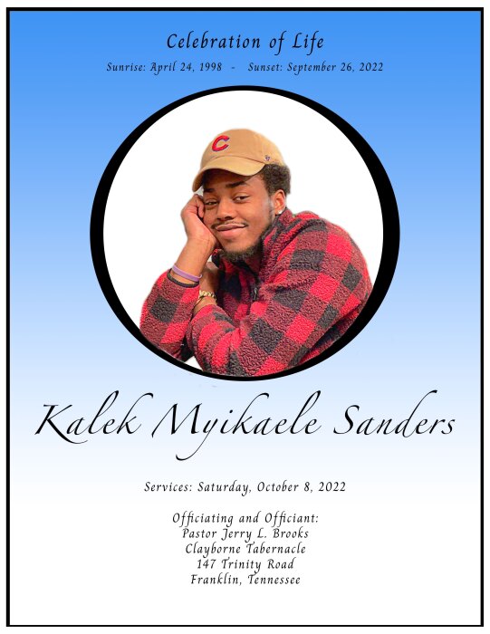 Mr.Kalek Sander Obituary September 26, 2022 Franklin, TN