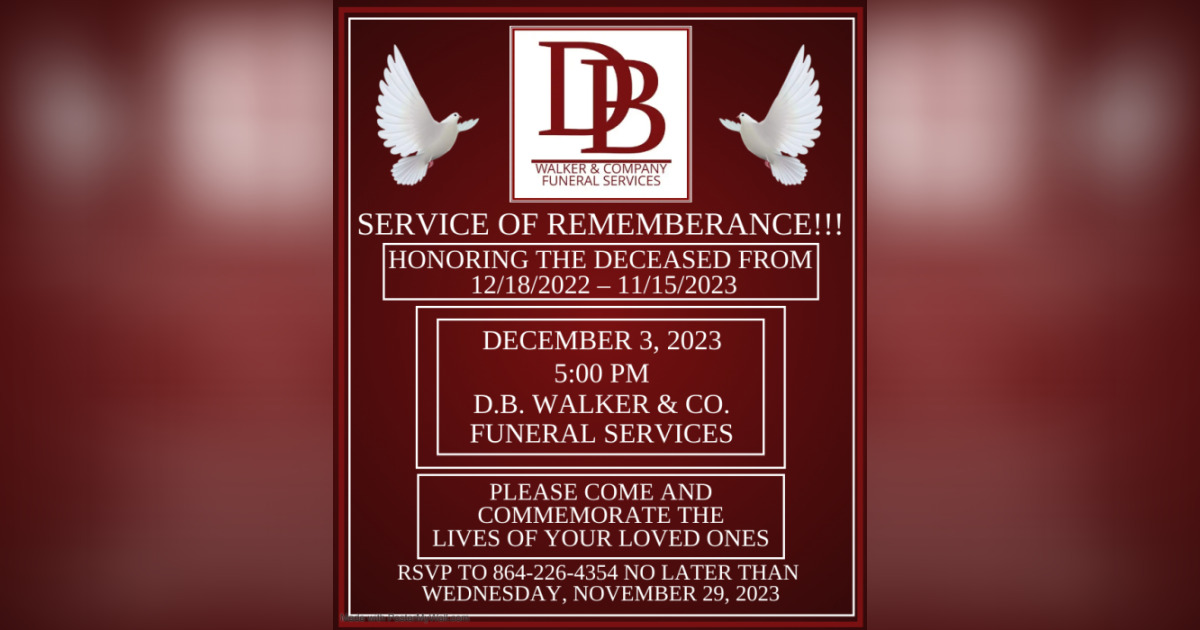 Obituary for Service Of Remembrance D.B. Walker & Co. Funeral Services